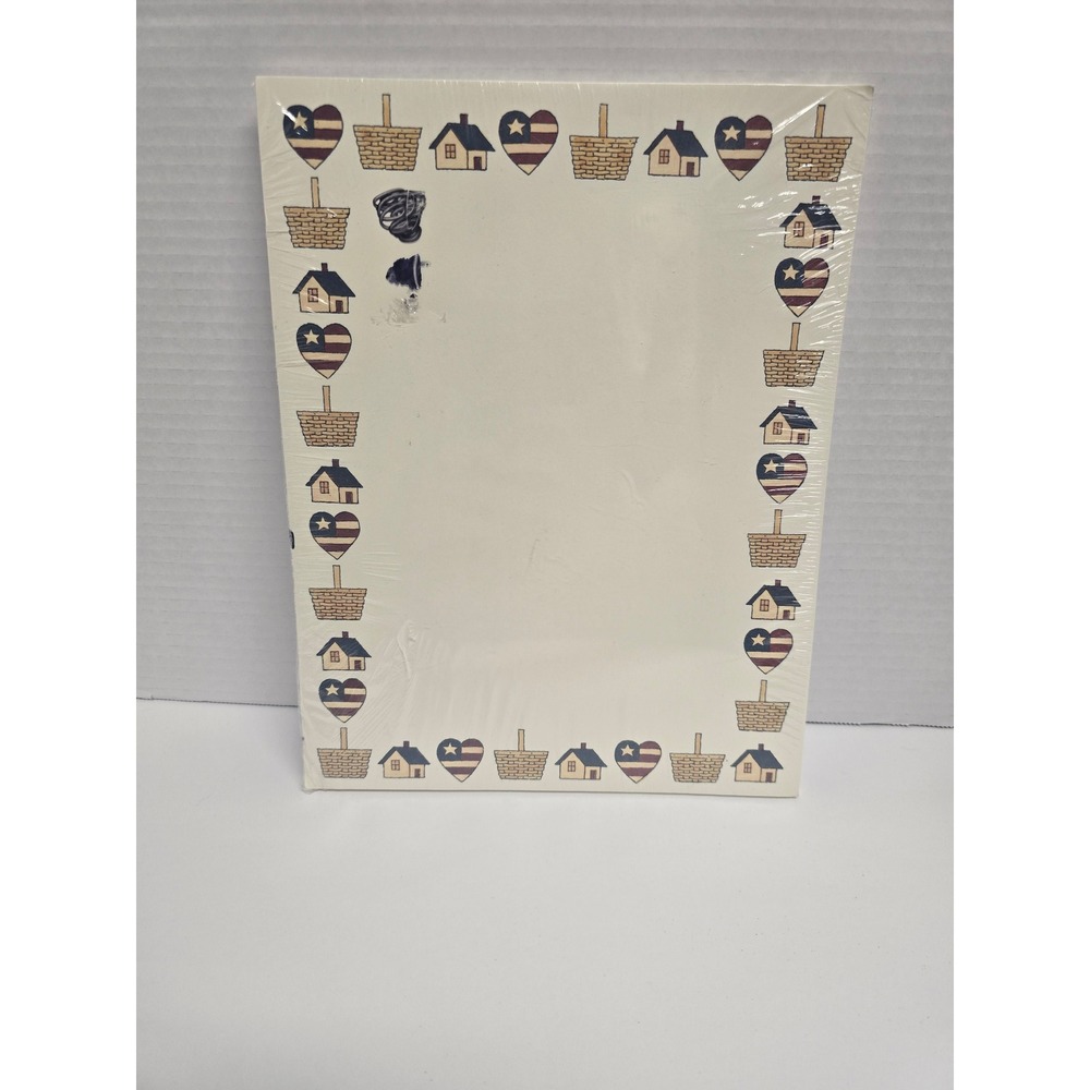Vintage Americana Stationery Paper Folk Art Country House Heart Border Sealed